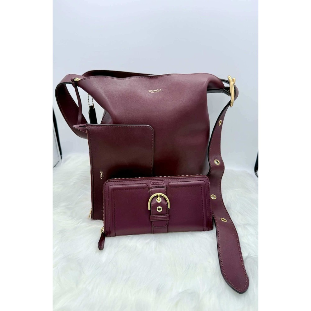 Coach Bleecker Bucket Bag and Matching Accordion Zip Wallet Set in Merlot